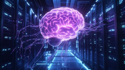 Innovative ai brain concept data center digital art futuristic environment close-up view technology exploration