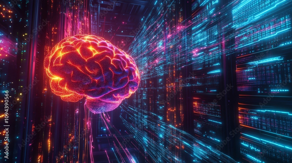 Poster exploring the intersection of technology and neuroscience a visual journey through artificial intell