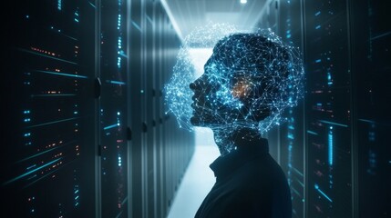 Exploring the future of technology ai and data analytics in a server room digital art futuristic environment perspective on innovation