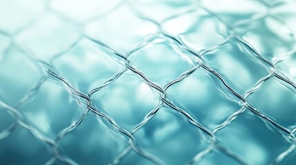Fototapeta premium Close-up of a woven mesh with a soft aqua background, creating an abstract and textured pattern.