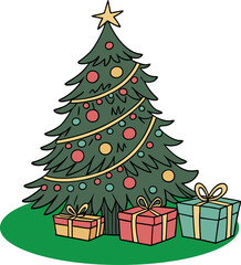 Christmas Tree with gift box Vector art illustration
