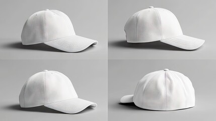 A sleek, white baseball cap displayed from multiple angles, showcasing its modern design and minimalist style.
