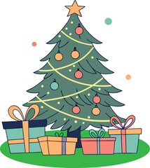 Christmas Tree with gift box Vector art illustration
