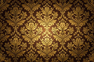 Golden Damask Seamless Pattern, Vintage Photography, Dark Brown Background, AI Art