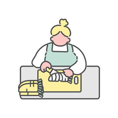 料理をするシンプルな線画女性　イラスト