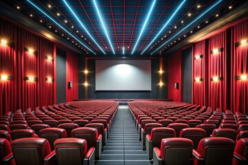 Fototapeta premium AI Generated Cinema Premiere, Dark Auditorium, White Screen