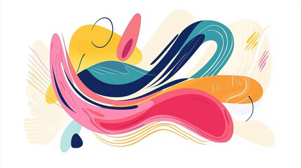 Obraz premium Colorful abstract background featuring playful waves and shapes on a white canvas, minimalist artistic style of minimalistic drawings