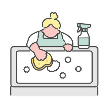 recommend clip art: お風呂掃除をするシンプルな線画女性　イラスト