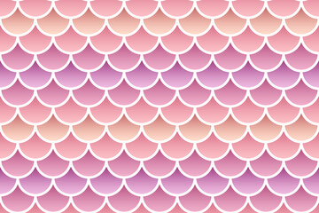 Mermaid marine backdrop with gradient. Fish scale background. Reptile skin texture. Pink orange print. Cute seamless pattern. Vector illustration. Retro sea wrapping paper. © Iryna