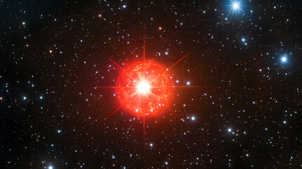A fiery red giant star nearing the end of its life surrounded by orbiting debris.