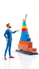3D Businessman Giving a Presentation Pointing at a Graph