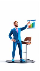 3D Businessman Giving a Presentation Pointing at a Graph