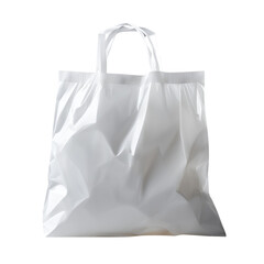 A clean white plastic shopping bag with sturdy loop handles, isolated on a plain white background. Perfect for retail, packaging, or environmental awareness projects.