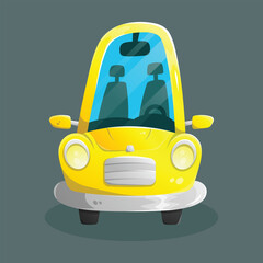 Front view flat yellow cartoon passenger car. Transport vehicle illustration.