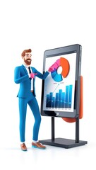 3D Businessman Giving a Presentation Pointing at a Graph