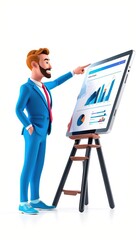 3D Businessman Giving a Presentation Pointing at a Graph