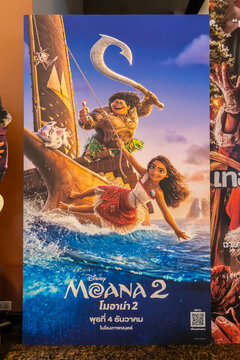 BANGKOK, THAILAND, 20 November 2024 - A beautiful standee of a movie called Moana 2 Display at the cinema to promote the movie