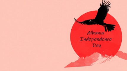 Albania Independence Day Eagle Soaring Against Symbolic Red Sun