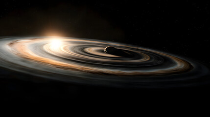 Fototapeta premium A gas giant planet with swirling storms and moons orbiting in the distance.