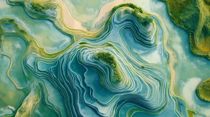 Obraz premium Traditional Chinese turquoise rice field wave texture illustration poster background