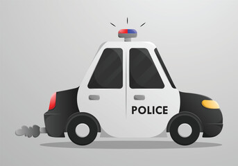 Side view flat black cartoon police car. City patrol transport car illustration.