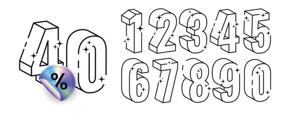 Set of vector number 0 to 9, lines style