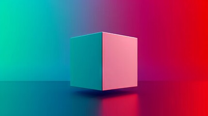 A minimalistic cube against a colorful gradient backdrop.