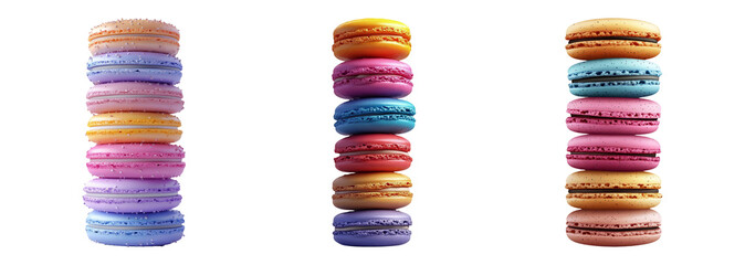 Colorful Macarons Stacked on Transparent Background