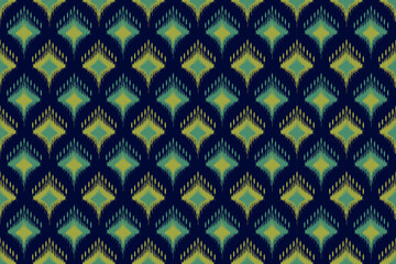 Fabric Ikat seamless pattern in tribal. Native ethnic style carpet. folk embroidery. American, Mexican Design for background, clothing, rug, textile, batik.