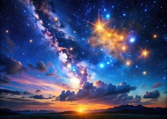 Starry Nebulae, Rule of Thirds, Digital Art, Cinematic Sky, High Resolution