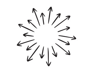 Fototapeta premium Arrows circle, round arrow hand drawn doodle. Splash, from the inside out, white background