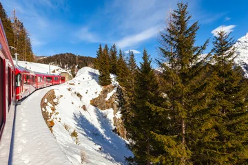 Red Express in the Winter Season Photo, Lake Bianco Pontresina, Switzerland