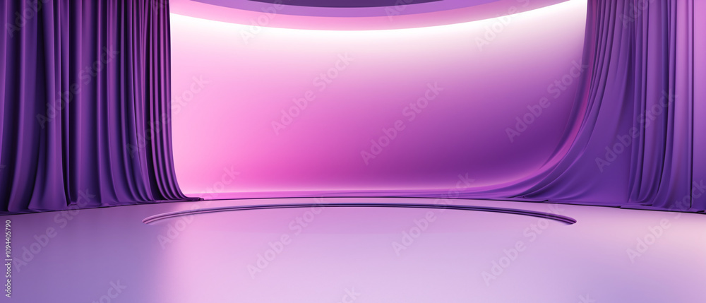 Poster a photo studio with a purple gradient background, abstract concept, and a display podium for product