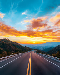 Naklejka premium A road of travel through unique landscapes. Landmarks by road by car through nature and a passion for traveling around the world