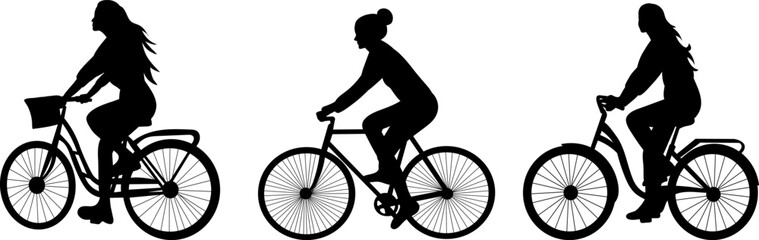 Fototapeta premium women riding bicycles black silhouette vector