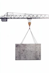 Crane lifts large concrete slab, construction.