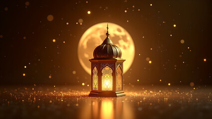 Fototapeta premium Ramadan Lantern with Full Moon. Concept of Islamic celebration and spirituality.