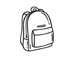 Camping school backpack hand drawn doodle icon. Bag for travel in sketch style. Isolated on white background. 