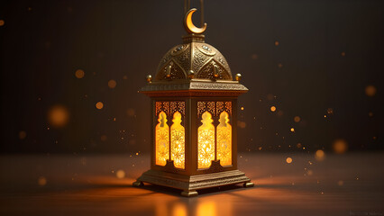 Ramadan Lantern with warm light. Concept of Islamic celebration and holy month.