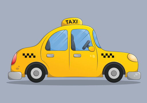 Side view flat yellow cartoon taxi car. Taxi service public. Transport vehicle illustration.