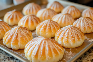 Freshly Baked Sweet Bread Rolls on a Tray