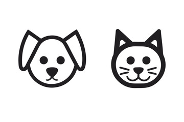 Dog and cat face line art logo vector illustration.