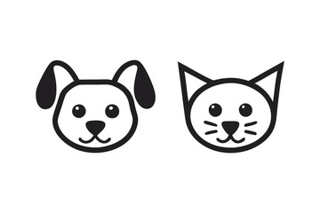 Dog and cat face line art logo vector illustration.