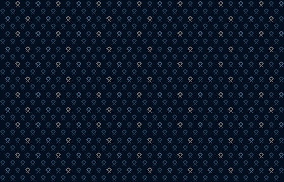 Seamless pattern with abstract graphic, Othala (Heritage), RUNES Viking alphabet in blue and gray on dark blue background. Vector illustration for masculine shirt lady dress cover decoration wallpaper
