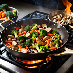 healthy cooking wok in a kitchen
