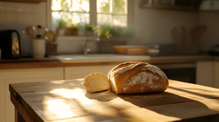 Homemade organic and healthy wholemeal multi grain bread on a wooden table,Freshly baked loaf of bread on cutting board