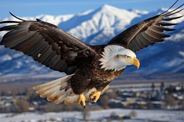 Obraz premium Eagle Soaring Against a Blue Sky Background