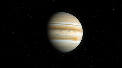 A tranquil scene of a distant gas giant illuminated by the faint light of its star.