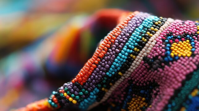 Close-up of Ecuadorian beadwork showcasing vibrant colors and intricate patterns