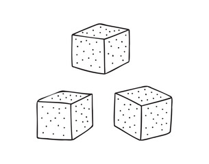 Outline hand drawn sugar cubes. Doodle sugar cubes sweet lump.
